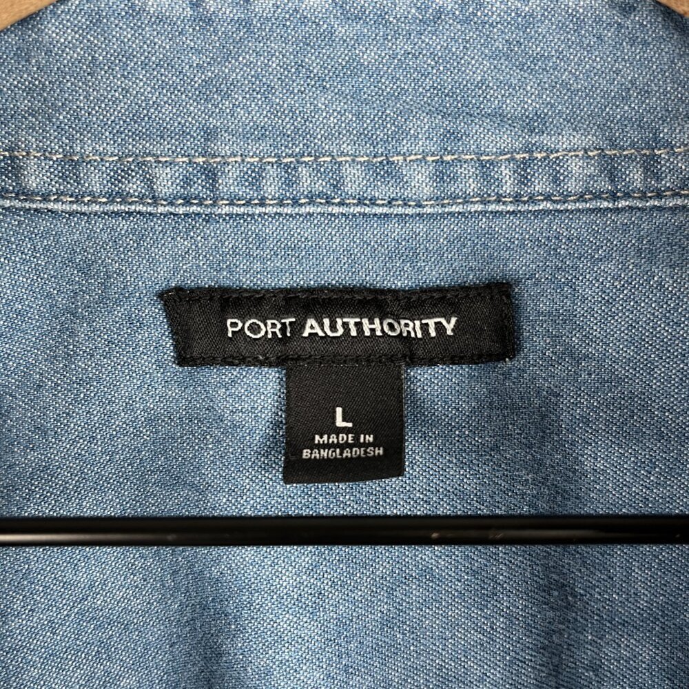 Port Authority Fiesta Graphic Denim Button Up Shirt Size L Long Sleeve Cowboy - Picture 6 of 9